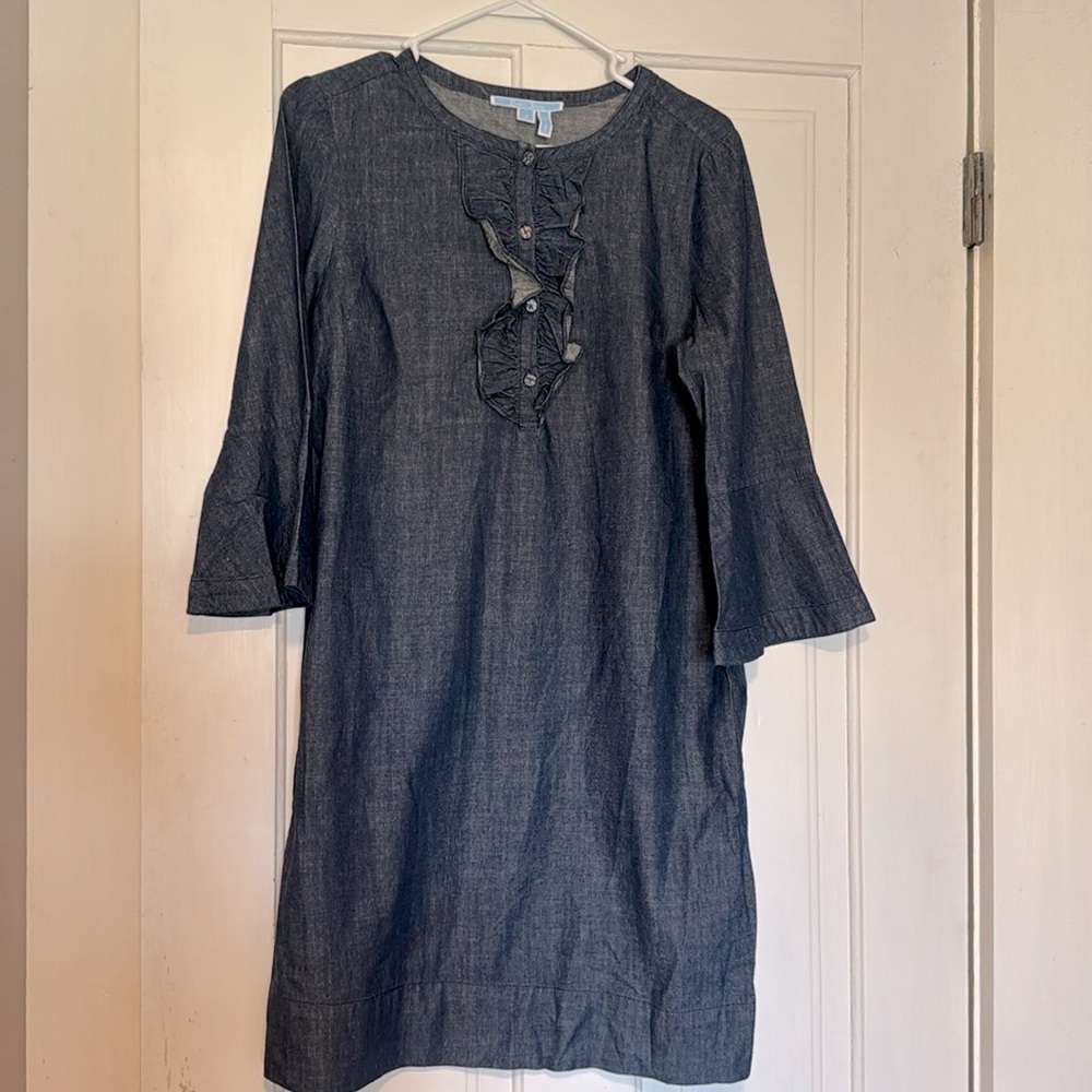 Draper James - New WO tags- Size 10- Denim Dress with Front Ruffle